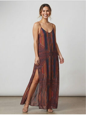 Like Mynded Canyon Maxi Dress Size M Brown Orange Geometric Print